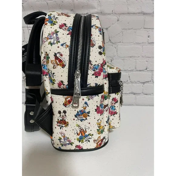Loungefly Disney Mickey And Friends Tattoo Mini Backpack White Black Bag NEW - Picture 9 of 11